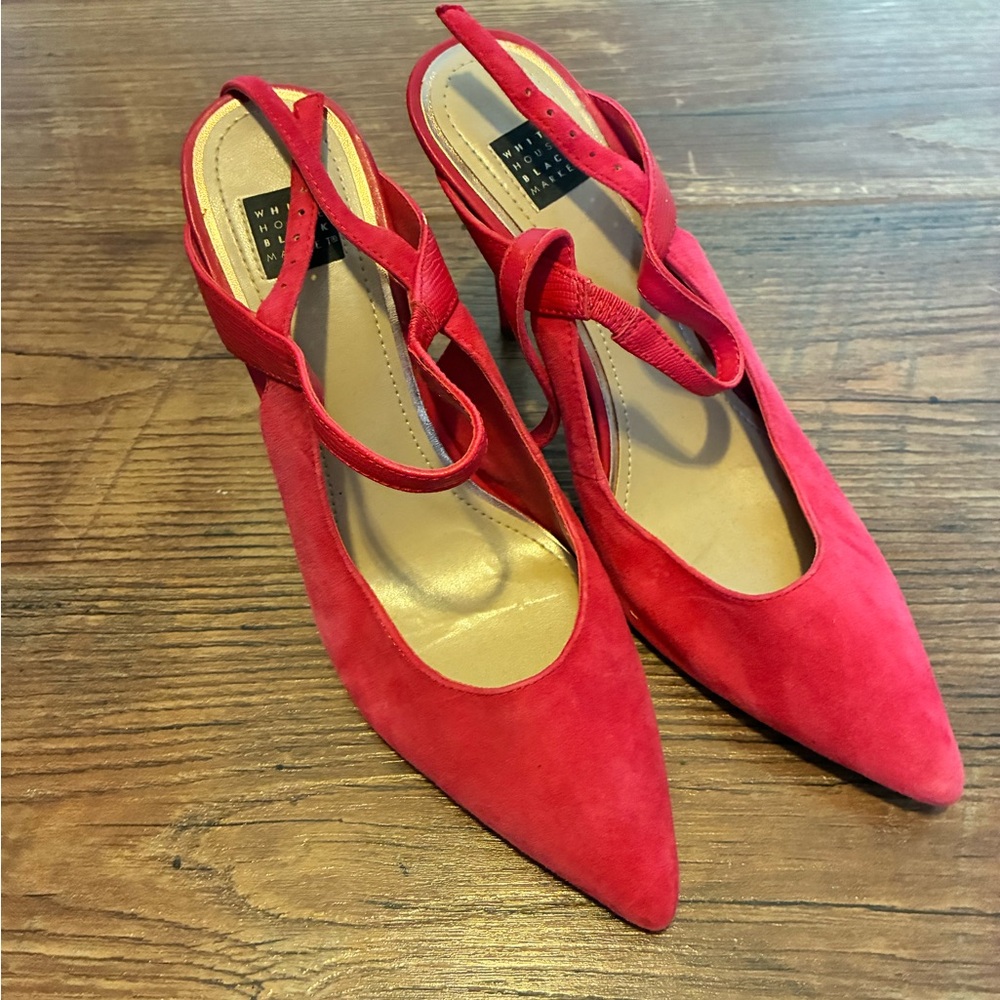 Red Pointed-Toe Slingback Flats - Women